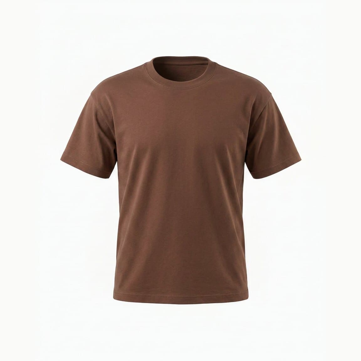 Ghost mannequin packshot of a t-shirt holding a three-dimensional body shape on a white background with the mannequin removed