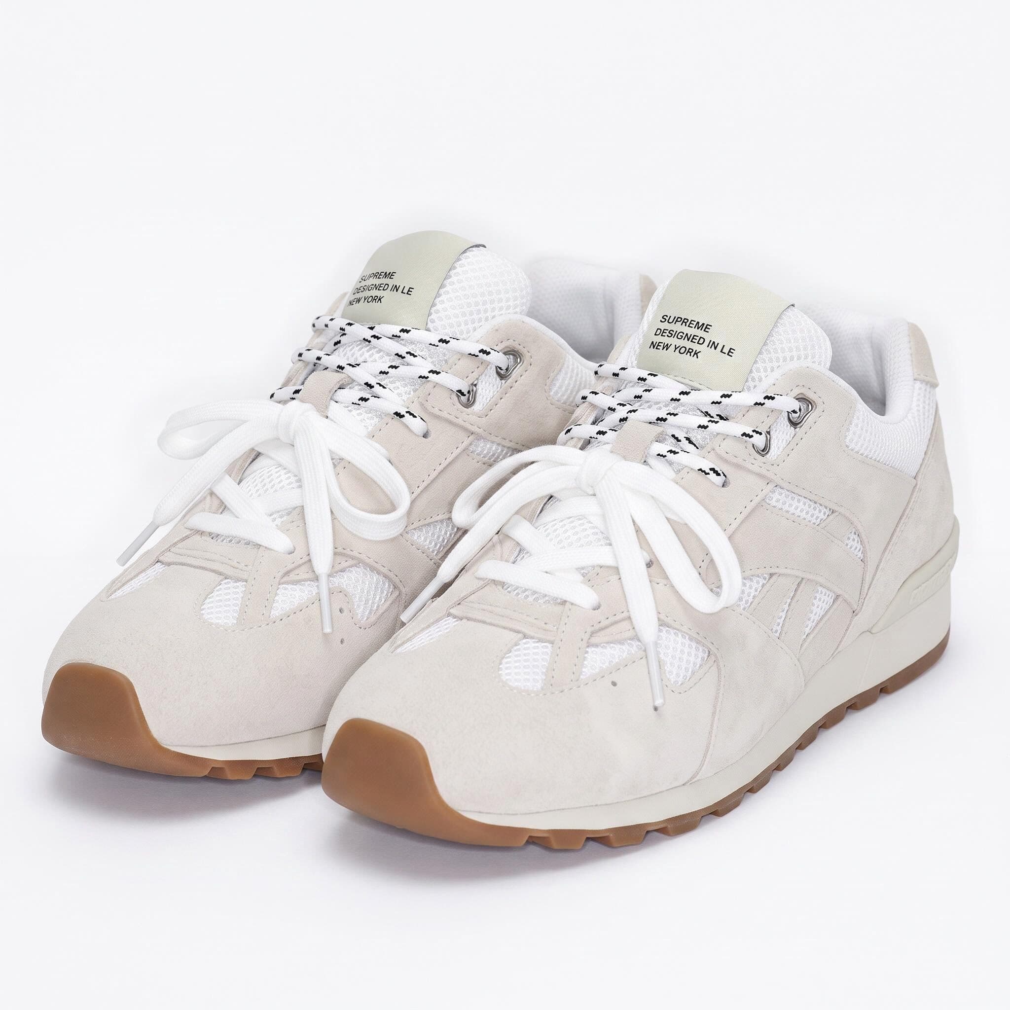 AI packshot of a pair of off-white sneakers on a clean white background